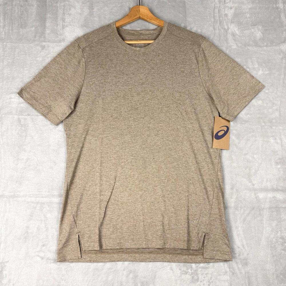 NWT Asics Mens Knit Brushed Hybrid Mesh Tee Size Medium Oat Beige Training Gym